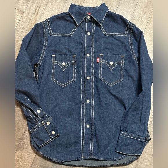 Vintage 2003 Levi’s Type 1™ Western Pearl Snap Shirt Mens M Dark Denim Y2K - Picture 8 of 12